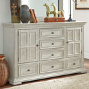 PLEASANT HOME COLLECTION-BIG VALLEY 2 DOOR 6 DRAWER DRESSER AND MIRROR WHITE