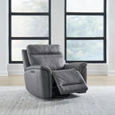 LUXE COLLECTION COOPER BLUE GRAY LEATHER SWIVEL POWER RECLINER