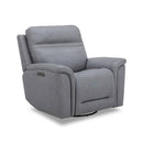 LUXE COLLECTION COOPER BLUE GRAY LEATHER SWIVEL POWER RECLINER