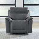 LUXE COLLECTION COOPER BLUE GRAY LEATHER SWIVEL POWER RECLINER
